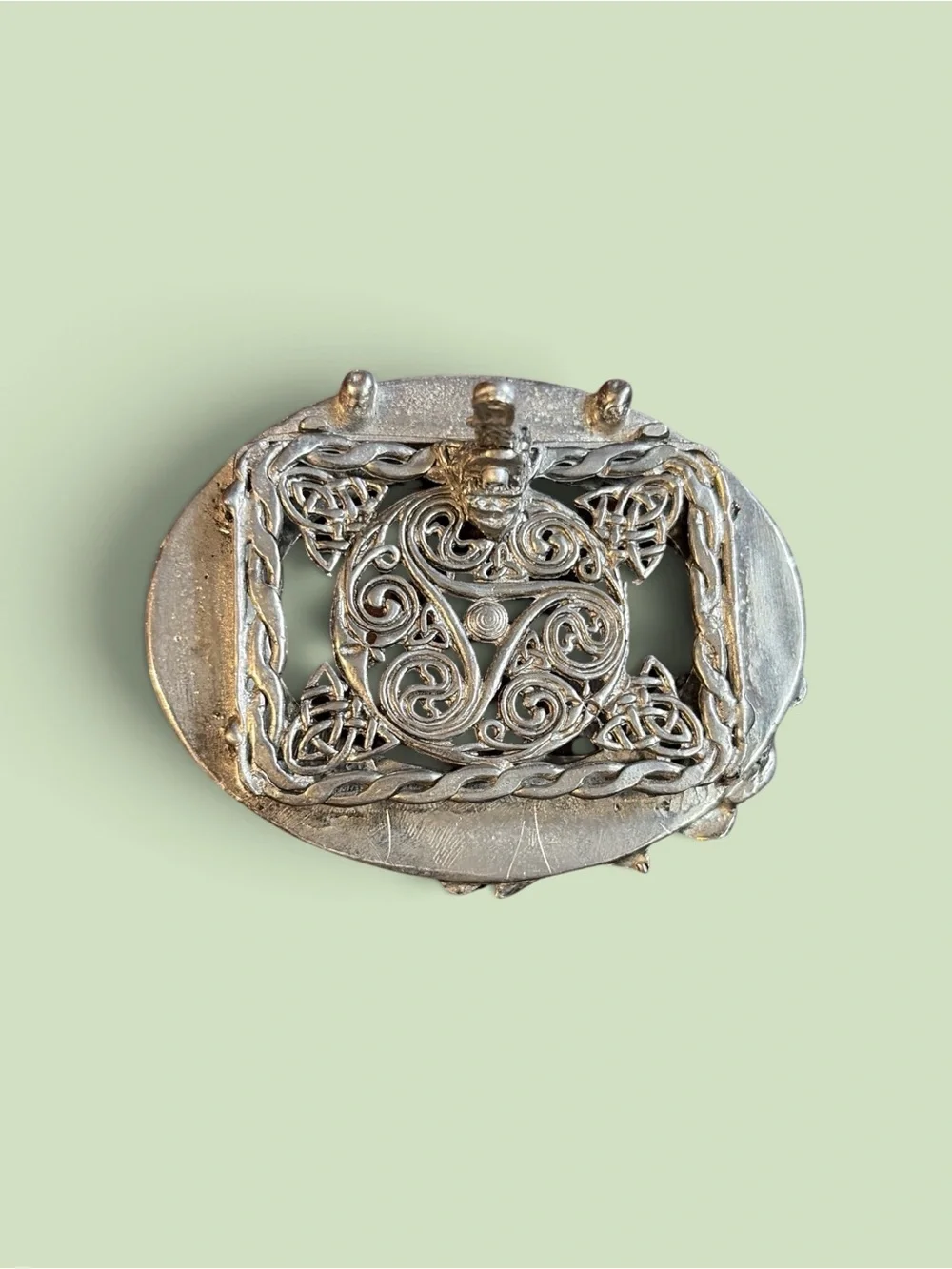 Vintage Broadway Comedy Tragedy Theater Mask Celtic Silver Tone Belt Buckle